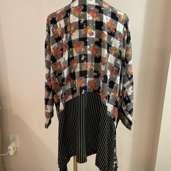 M Square Patchwork Top Tunic Women's XL Black Multi Button Front Oversized Boho - Picture 8 of 12